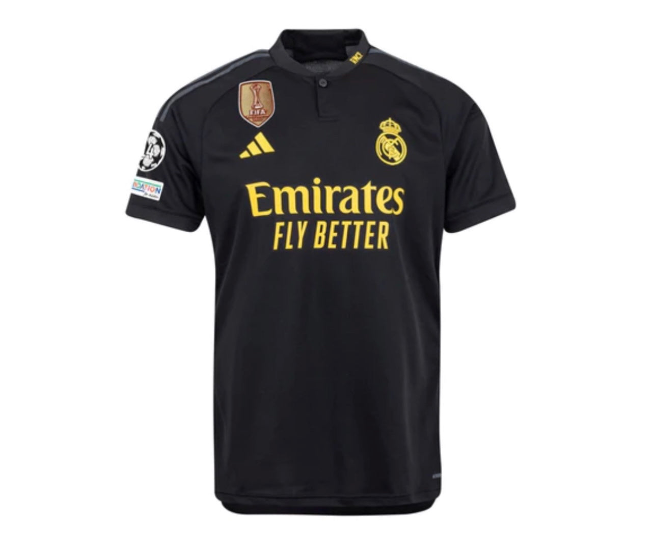 Jersey Real Madrid III com Patch Champions League + CWC 23/24 - Black and Yellow