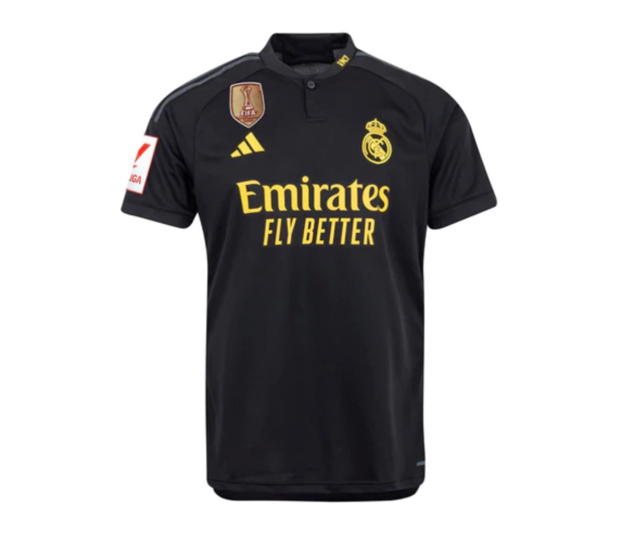 Jersey Real Madrid III com Patch La Liga + CWC 23/24 - Black and Yellow