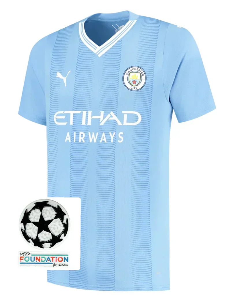 Jersey Manchester City I com PATCH 23/24 - Blue and White